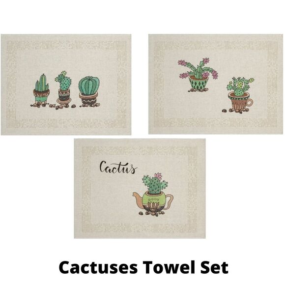 Kitchen Towels Linen Set with Loop Cactus Decor Tea Towels(23x18" each) - Picture 8 of 10